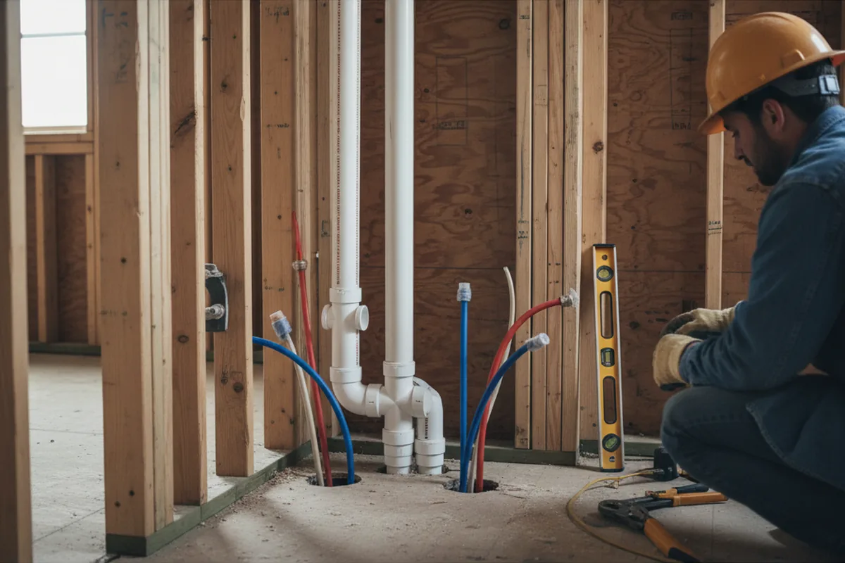 Drain and supply rough-in during Sump Pump Repair in Pine Plains